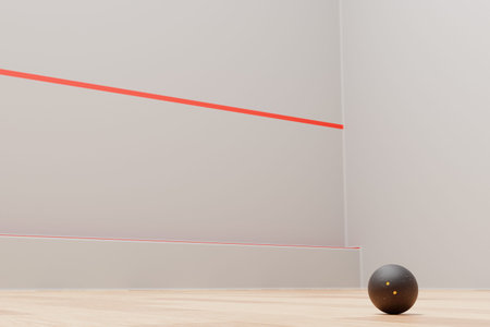A squash ball lies on the court. 3d renderingの写真素材