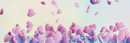 Many falling pink hearts. Birthday mother's day valentine.3d rendering