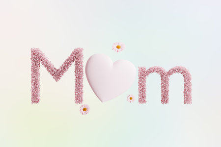 Happy Mothers Day. The inscription mom is made of hearts 3d rendering.