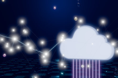 Abstract cloud with wires and digital network. 3D renderingの写真素材