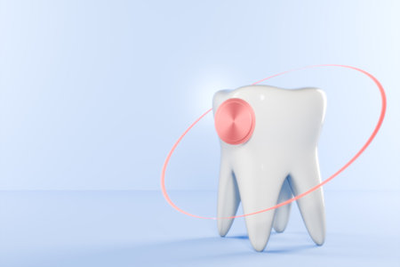 3D illustration of a tooth with a dental issue, highlighting dental health awareness.の写真素材