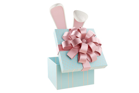 Gift box with pink bow and bunny ears, perfect for Easter celebrations. 3d renderingの写真素材