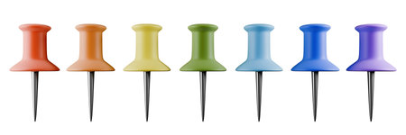 A row of vibrant push pins ideal for planning and organizing tasks. 3d rendering