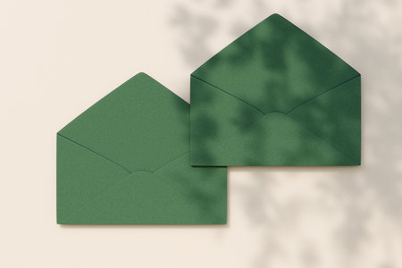 Paper envelopes on white surface with shadow patterns. 3d renderingの写真素材