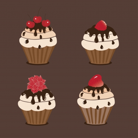 Sweet cakes on a brown background のイラスト素材