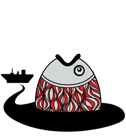 water pollution  The death of animals and fish のイラスト素材