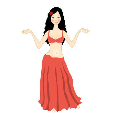 A young woman belly dancing on white backgroundのイラスト素材