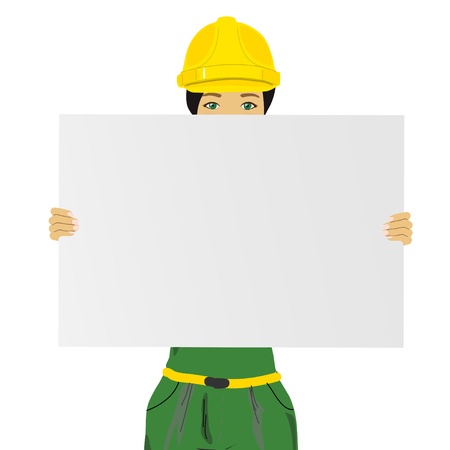 Constructor woman holding an empty boardのイラスト素材