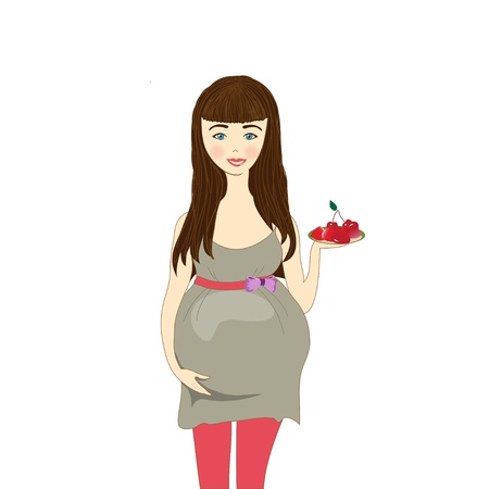 upset a pregnant woman with cherry, vector imageのイラスト素材