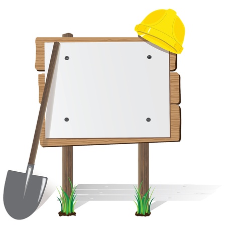 billboard, a protective helmet and a shovel のイラスト素材
