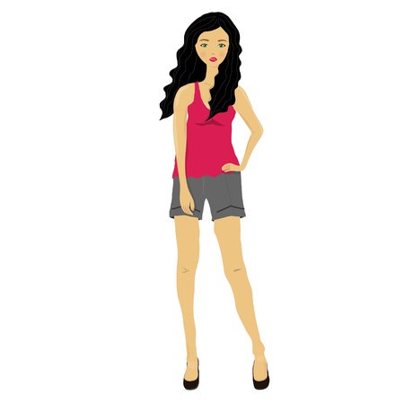 stylish girl in shorts on white background  のイラスト素材
