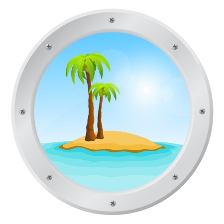 Porthole overlooking the sea and tropical islandのイラスト素材