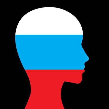 Russian national flag on the silhouette head のイラスト素材