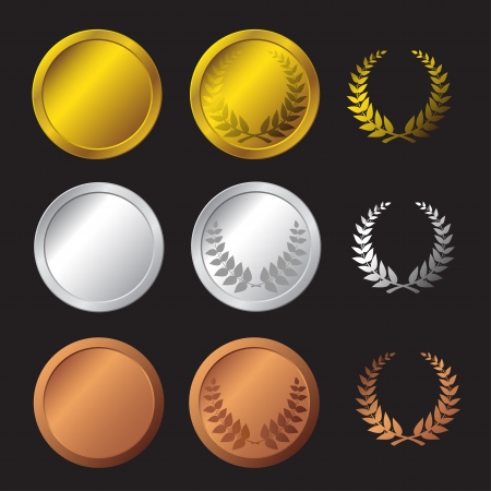 Three detailed vector medals - gold, silver and bronze のイラスト素材
