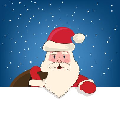 Santa Claus with a bag of gifts on a blue background, space for adsのイラスト素材