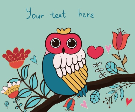 Card flower, owlのイラスト素材