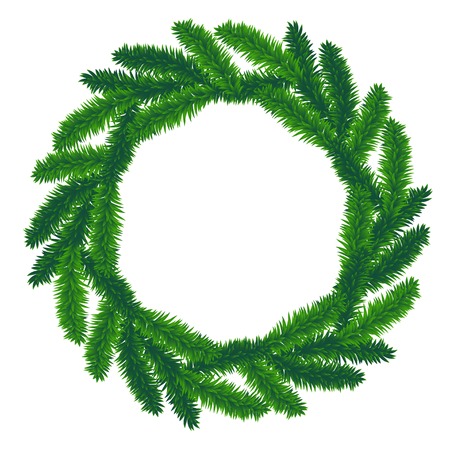 traditional green christmas wreath isolated on white background.のイラスト素材