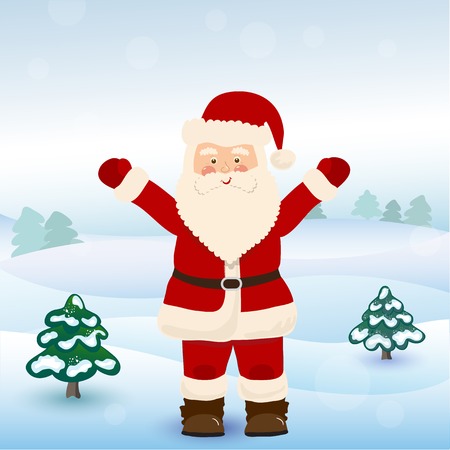 Santa Claus in winter forest, vectorのイラスト素材