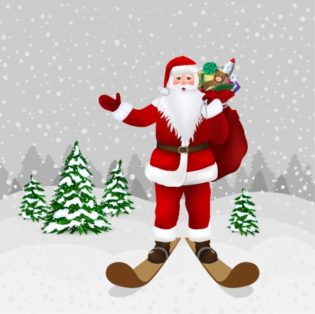 Santa Claus in winter forest in vectorのイラスト素材