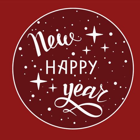 Merry Christmas Lettering. Greeting text happy new year, hand drawn calligraphy. Vector illustration isolated on redのイラスト素材