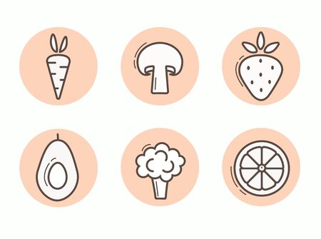 Vegetables vector icons isolated on white background. For style, for menus, for logos, for packagingのイラスト素材