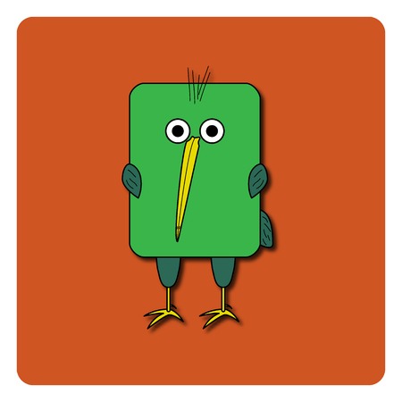 Flat bird design isolated on color background. Rounded rectangle green kiwi bird. Funny cartoon bird.のイラスト素材