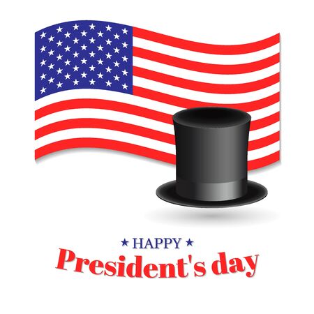 Presidents Day vector illustration. American flag, top hat and greeting inscription.のイラスト素材
