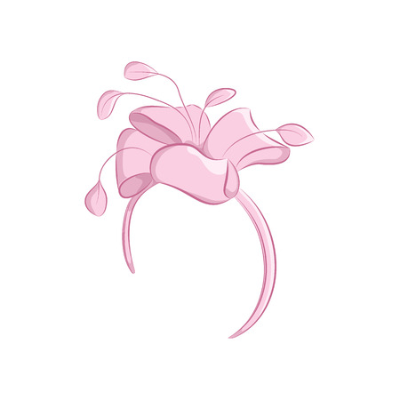 Realistic hair band with a lush flower or bow. Women s fashion accessories. Ideal for wedding or celebration. The pink object isolated on white background. Vector cartoon illustration in hand drawing style.のイラスト素材