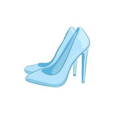 Elegant women s high-heeled shoes. Fashion accessories. The blue object isolated on white background. Vector illustration in hand drawing style for your design.のイラスト素材