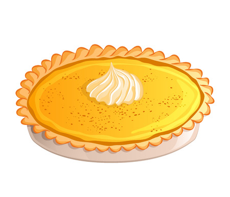 Traditional pumpkin pie with whipped cream. Icon isolated on white background. Autumn, Thanksgiving theme. Vector illustration.のイラスト素材