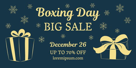 Boxing day big sale horizontal banner. Gold gifts on a dark background. Place for your text. Vector illustration.のイラスト素材