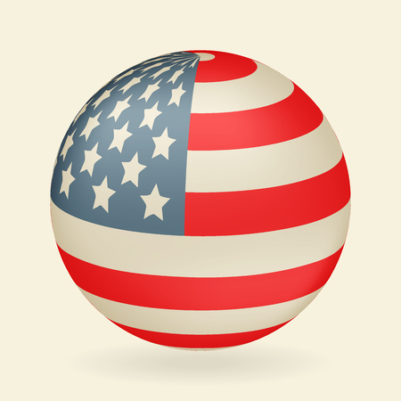US flag in the shape of a ball. Icon isolated on beige background. Vector illustration.のイラスト素材