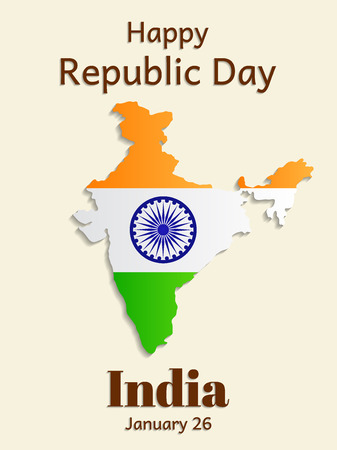 Republic Day in India is a greeting card or vertical banner. Flag of India in the form of a map. Congratulatory inscription. Vector illustrationのイラスト素材