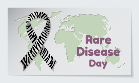 Rare Disease Day theme. Postcard or banner with a map cut out in paper, a zebra print ribbon and reminding an inscription. Vector illustration.のイラスト素材