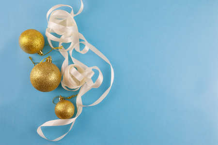 Christmas and new year background. Decorations on the blue surface.の写真素材