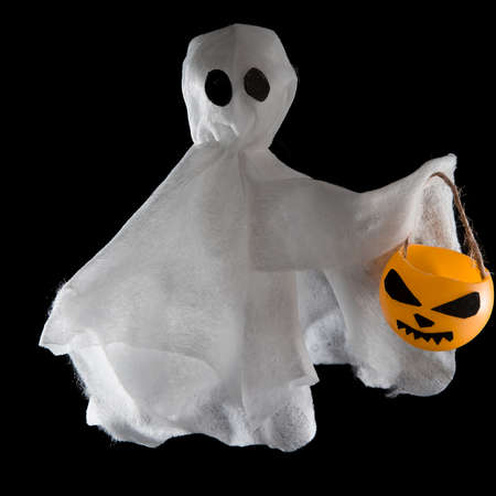 Decorative background for Halloween, white ghosts with pumpkinsの写真素材