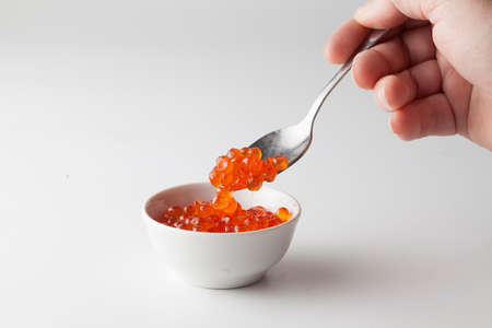 Red chum salmon caviar appetizer, traditional festive Russian foodの写真素材