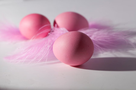 Easter eggs in a beautiful and simple composition with decorations