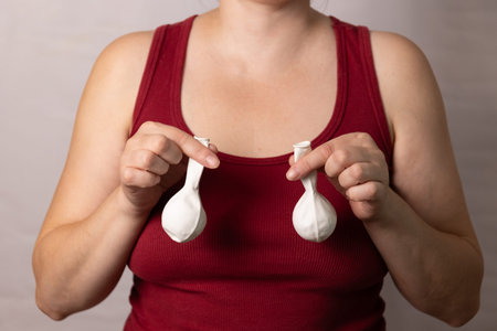 This subject displays two models representing breasts, highlighting changes post-conception.