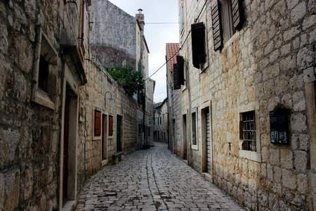 Street of the old town Hvar in Croatiaの写真素材