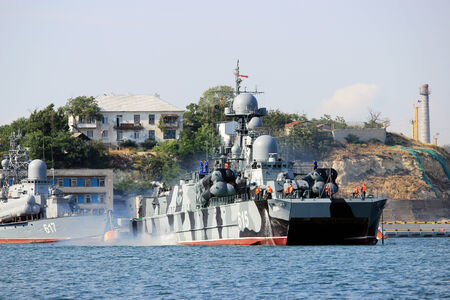 Warship in the Black Sea in the Crimean port of Sevastopol, Ukraineのeditorial素材