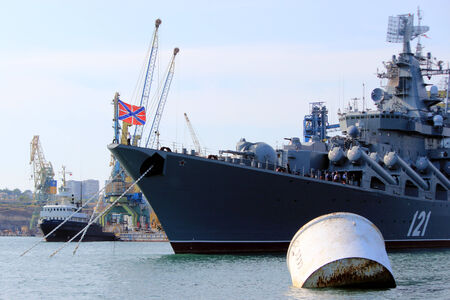 Warships in the Black Sea in the Crimean port of Sevastopol, Ukraineのeditorial素材