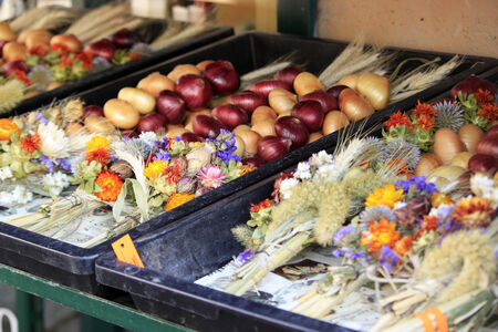 Onion in the market in Weimar, Germanyの写真素材