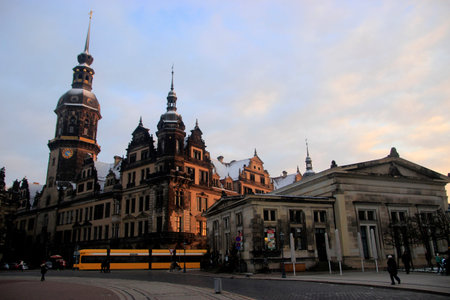 Dresden cathedral and Dresden castle in winterのeditorial素材