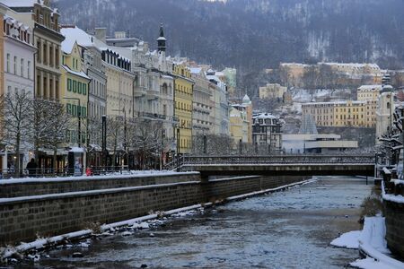Bank of the Tepla river in Karlovy Varyの写真素材