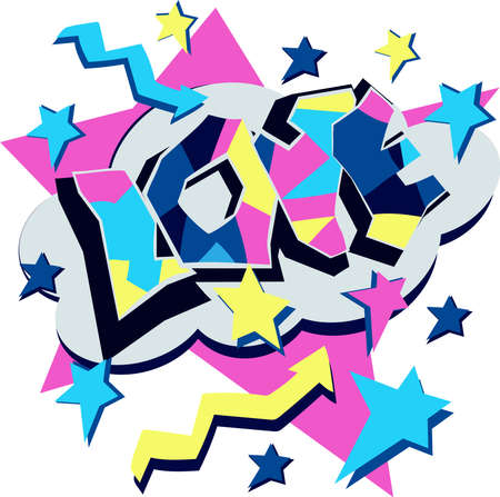 Print, Love word in creative modern style with stars. Vector illustrationのイラスト素材