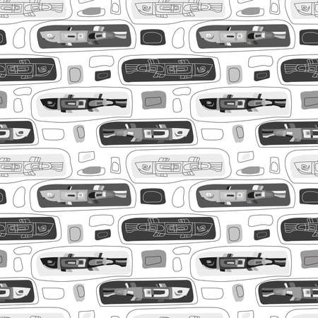 Hand drawn vector patterns with fish in Monochrome colors. Art design for print, cover, paper, wallpaper, textile.のイラスト素材