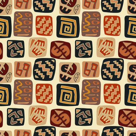 Seamless abstract pattern in ethnic stile with different signs. For prints, textiles, paper.のイラスト素材