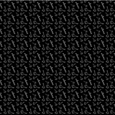 seamless pattern with cloves, hand drawn illustration. White clove, black background.