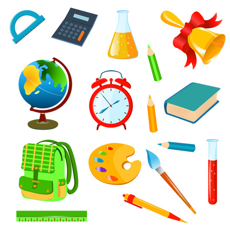 Isolated school accessories on a white background. Vector set illustration.School and insitute supplies. Items for school and insitute.Educational and web design concept.の写真素材